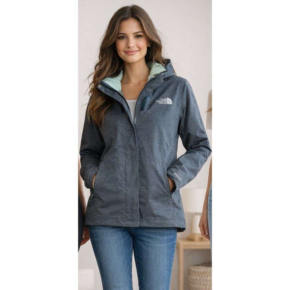 North Face HyVent Jacket Womens Small Gray Hooded Waterproof Outdoor